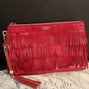 🤑🤑3 for $10 DEAL - VS FRINGE RED CLUTCH BAG WITH ADDED BLING PULL CHAIN - EUC